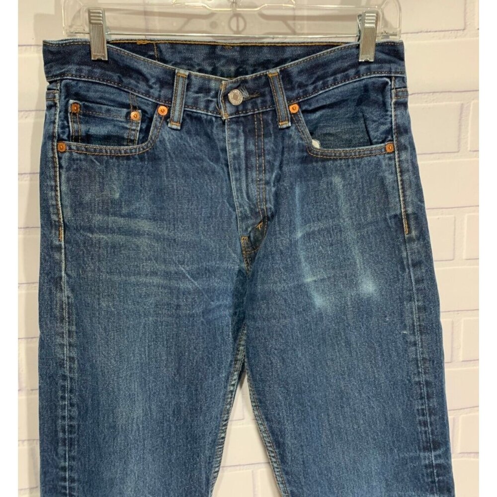 Levis 505 Jeans Mens 33x30 Blue Denim Distressed Well Loved Straight Leg Jeans - Picture 3 of 10